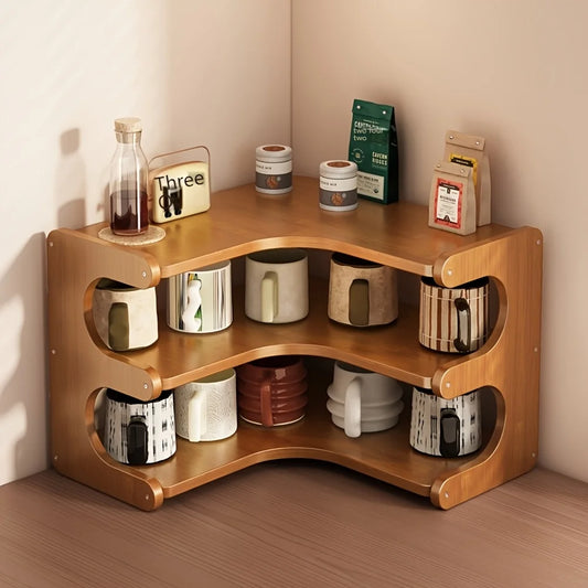 Three-Tier Bamboo Corner Desk Shelf