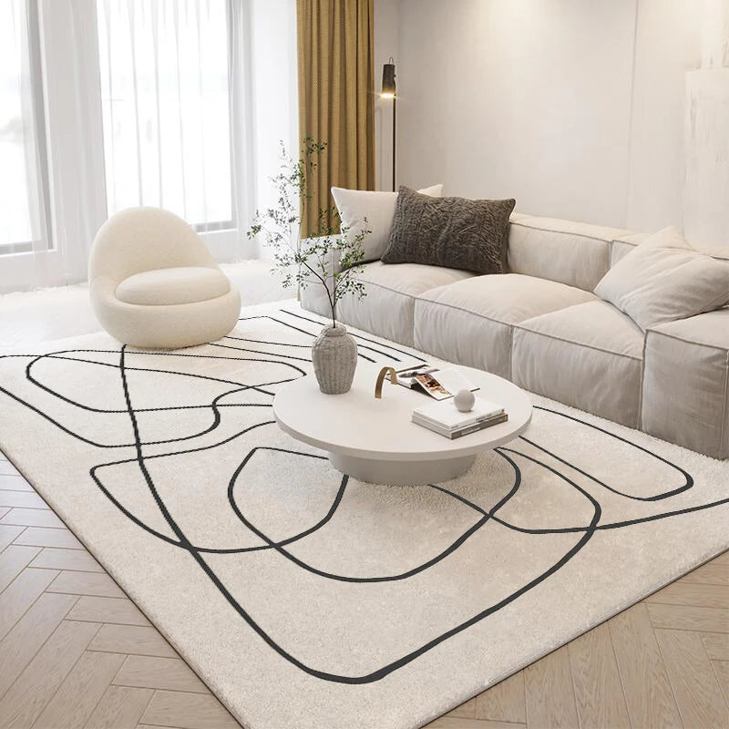None Nordic Style Plush Carpet - Soft 100 Percent Polyester Geometric Abstract Rug For Living Room And Bedroom