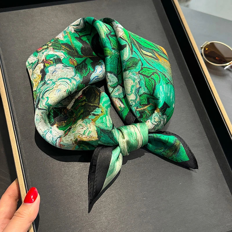 Runmei Mulberry Silk Scarf Bandana for Women Square Hijab Wrap
