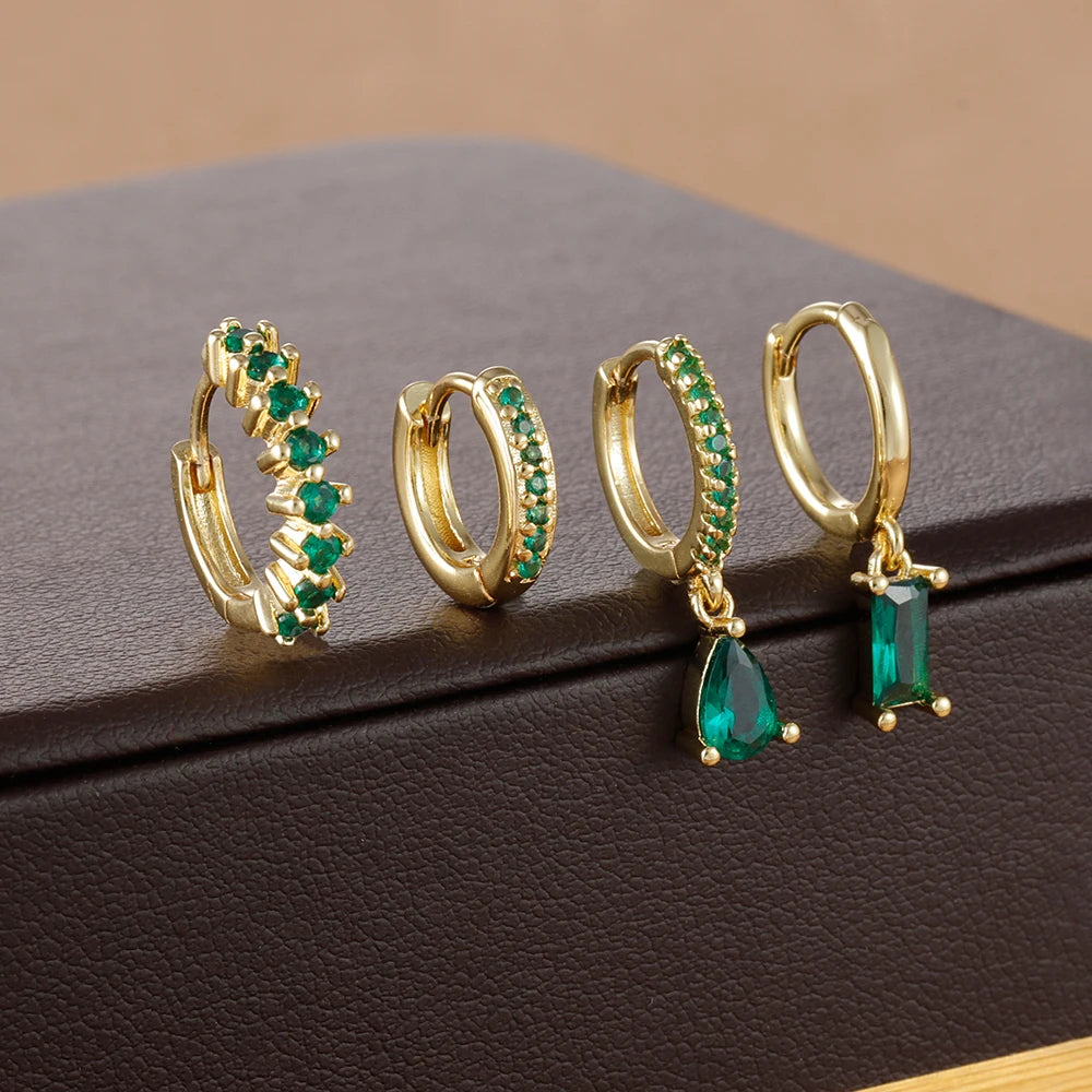 Korean Stainless Steel Zircon Water Drop Earrings Set for Women