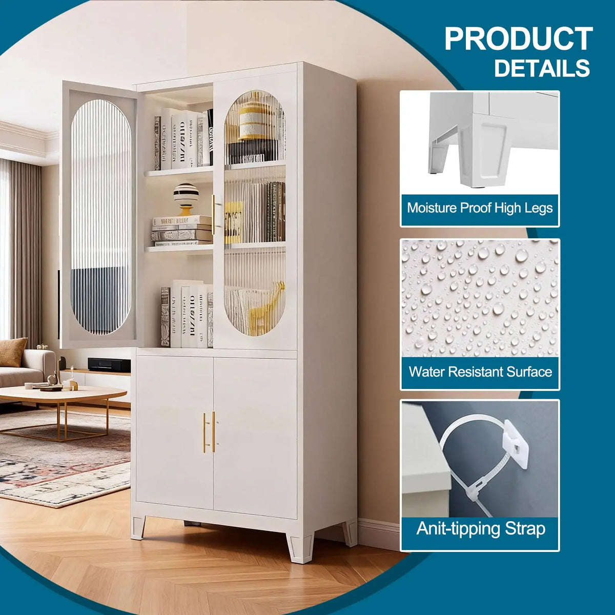 EliteZ Metal Kitchen Pantry Cabinet With Adjustable Shelves and Doors