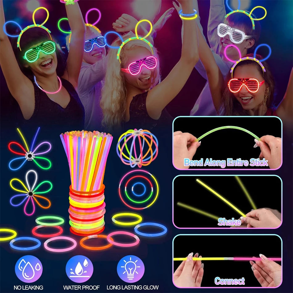 Glow In The Dark Party Supplies Kit With Foam Glow Sticks And LED Glasses