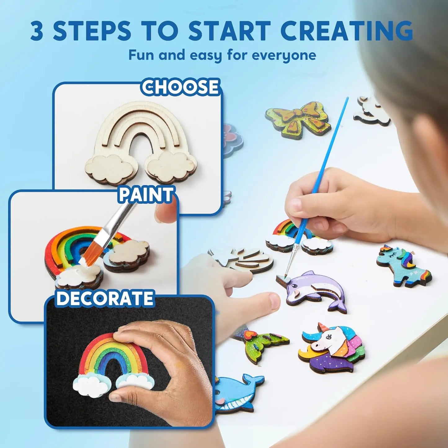 Joyfy Fantasy Wooden Magnets Unicorn Craft Set for Kids Art