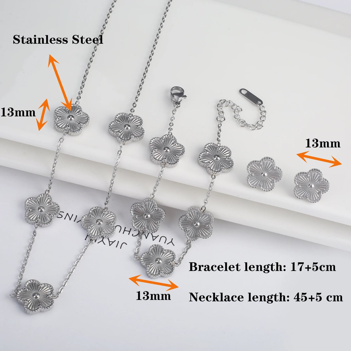316L Stainless Steel Five Leaf Clover Jewelry Set Gold Plated