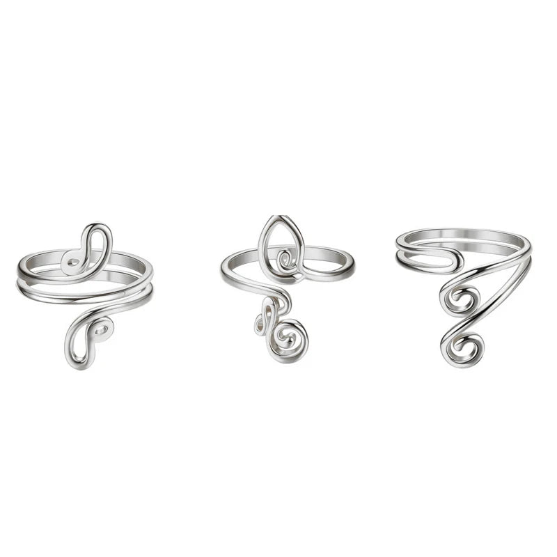 Three Piece Adjustable Toe Rings for Women Open Geometric Jewelry