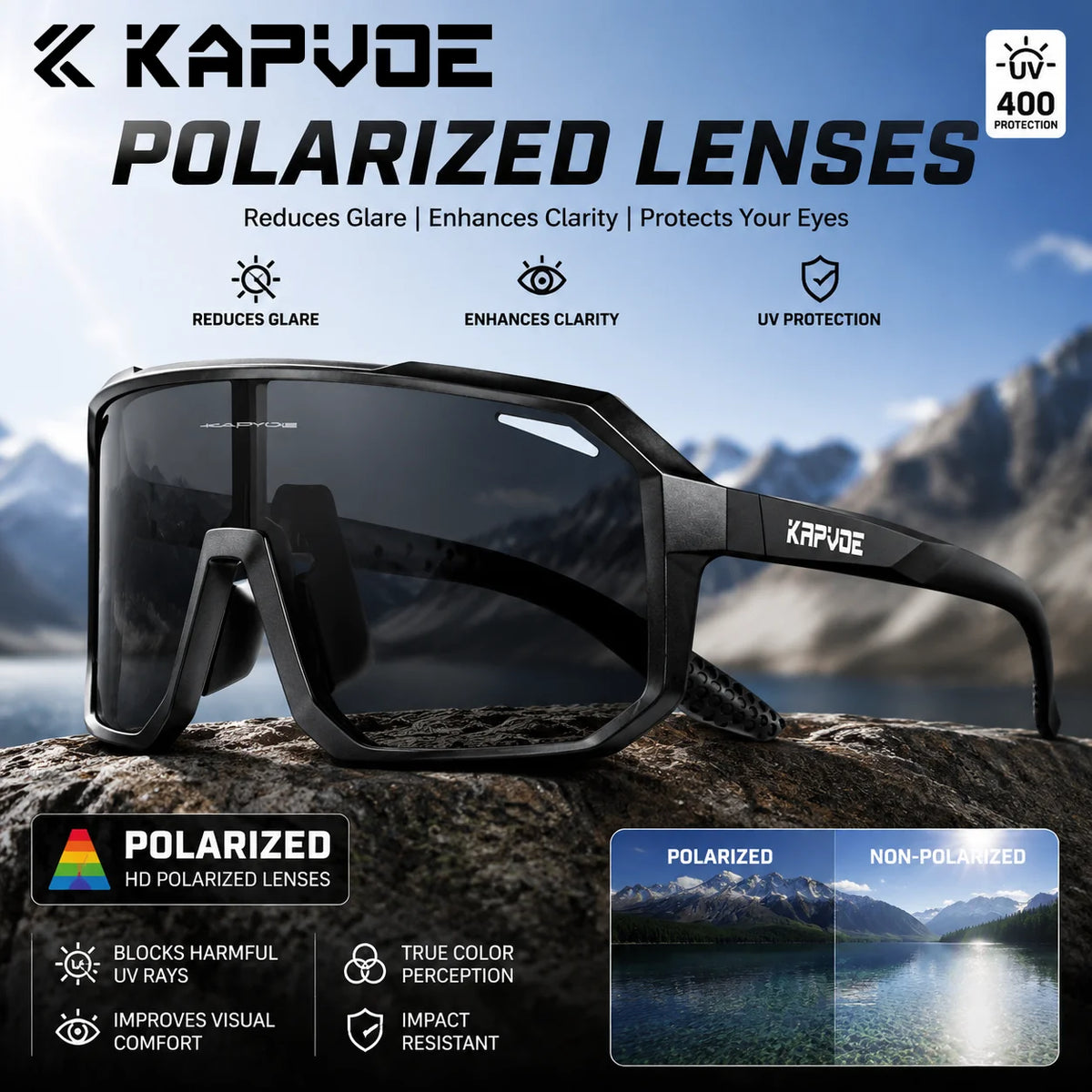Kapvoe Polarized Cycling Sunglasses With UV400 Protection For Sports