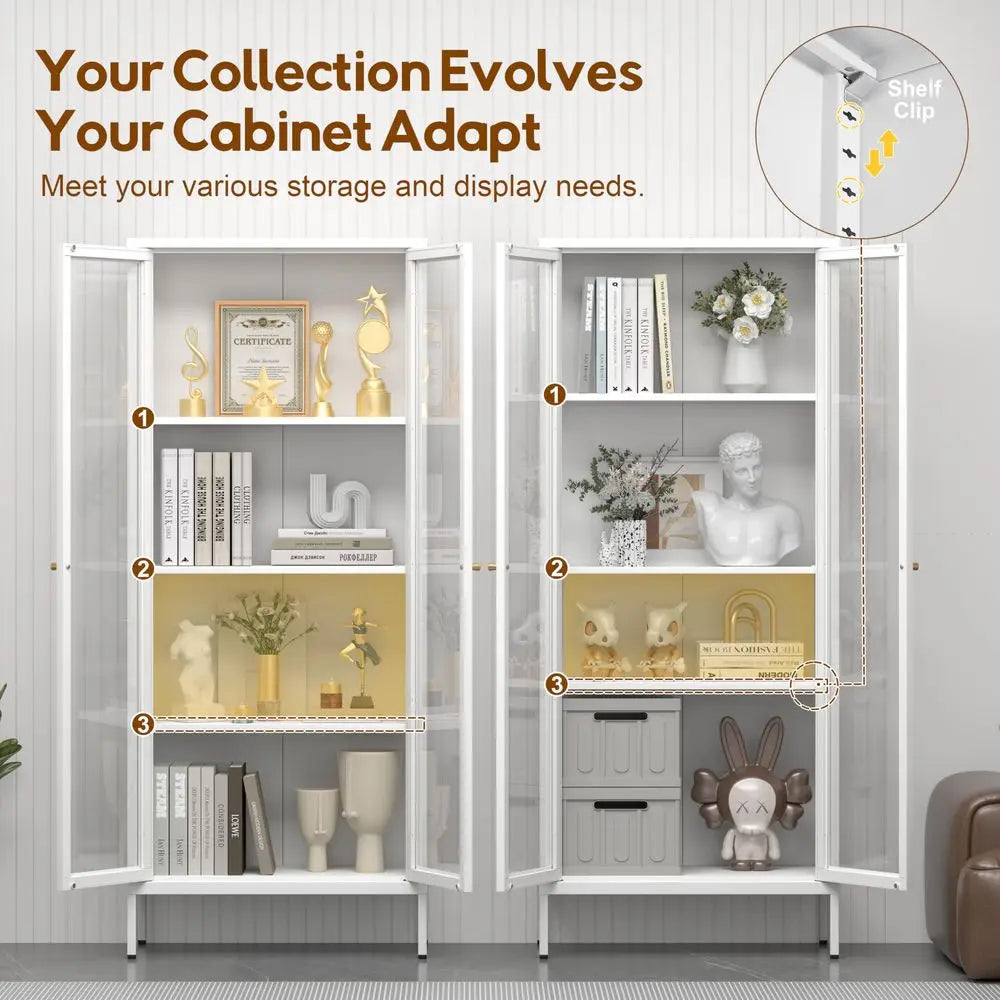 Glass Display Cabinet With 4 Tiers And Tempered Glass Doors