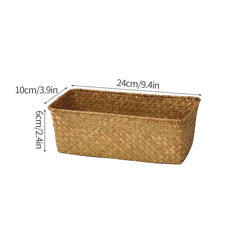 Woven Seagrass Wicker Storage Basket Rectangular Rattan Organizer Sundries
