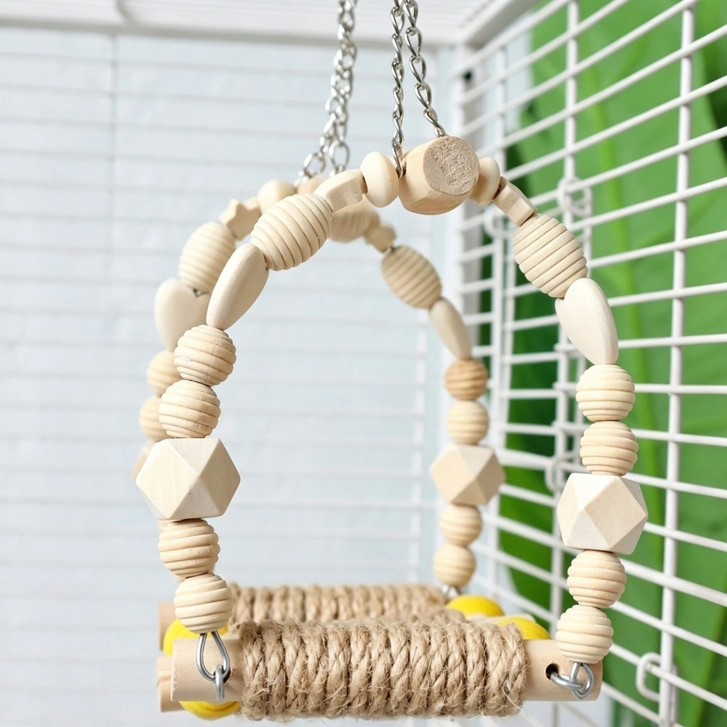 Wooden Bird Swing Perch With Hanging Toys Parrots Budgies Lovebirds