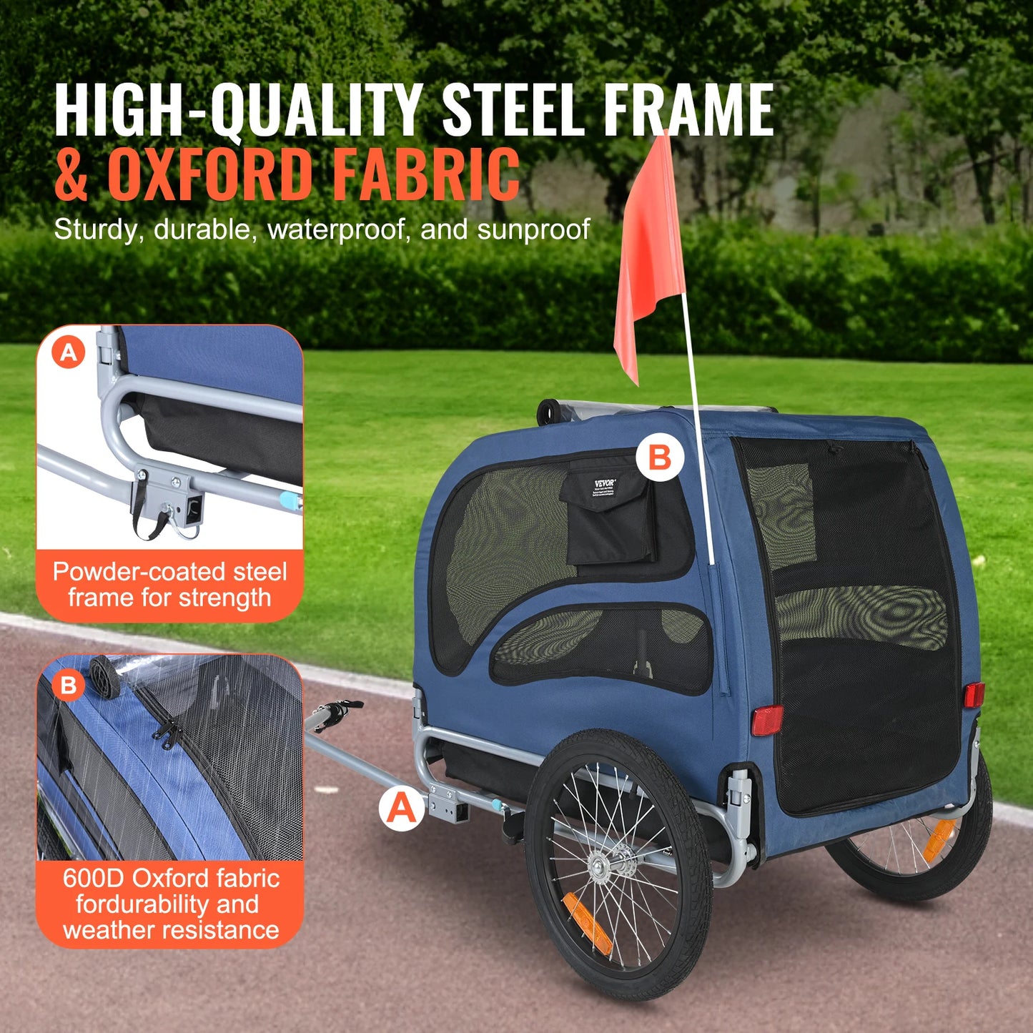 Pet Bicycle Trailer Carrier For Dogs With Coupler And Reflectors