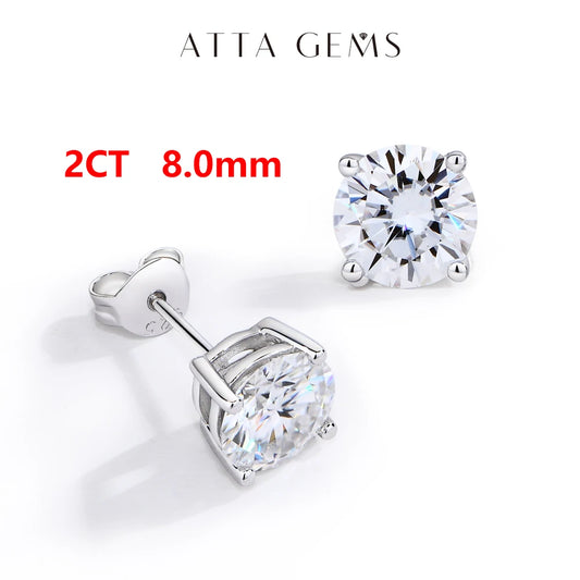 ATTAGEMS GenuineMoissaniteStones Four Claw Stud Earrings S925 Sterling Silver Jewelry