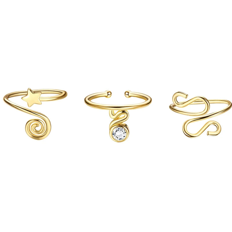 Three Piece Adjustable Toe Rings for Women Open Geometric Jewelry