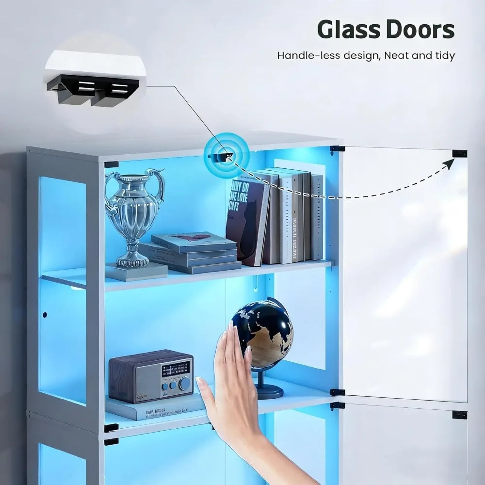 Curio Cabinet With Glass Doors And RGB LED Lights And 2 Drawers