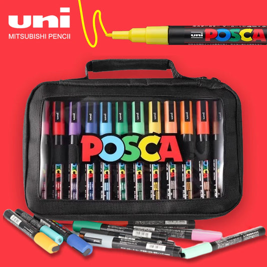 24 Color Japan UNI Marker Pen Set 0.9-1.3mm POSCA Acrylic PC-3M Water-based Color Marker POP Poster Graffiti Painting Supplies