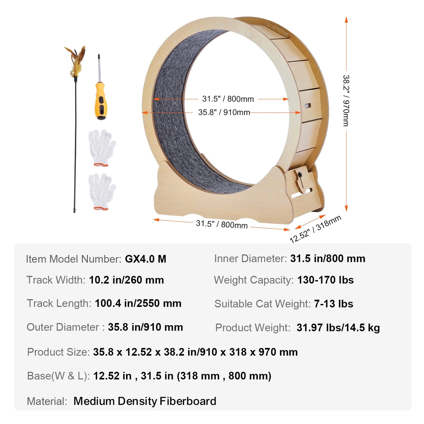 SucceBuy Wooden Cat Exercise Wheel Treadmill With Detachable Carpet