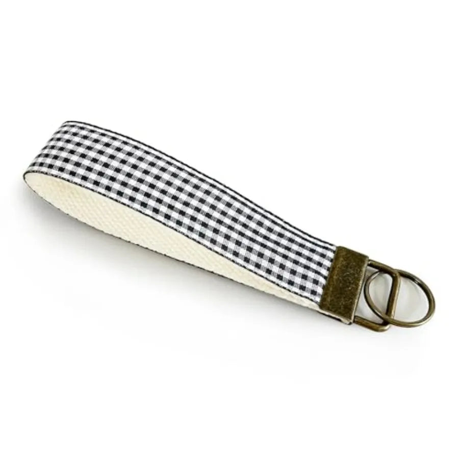 Embroidered Fabric Wristlet Keychain For Women With Metal Hardware