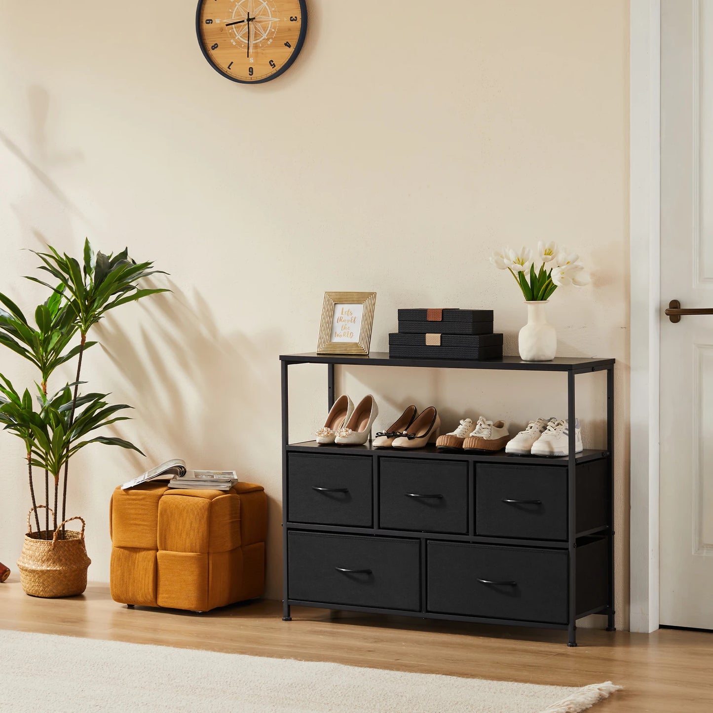 JHK Five Drawer Shoe Cabinet TV Stand With Storage