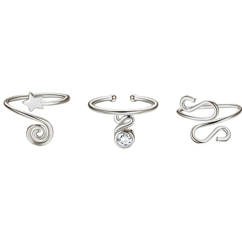 Three Piece Adjustable Toe Rings for Women Open Geometric Jewelry