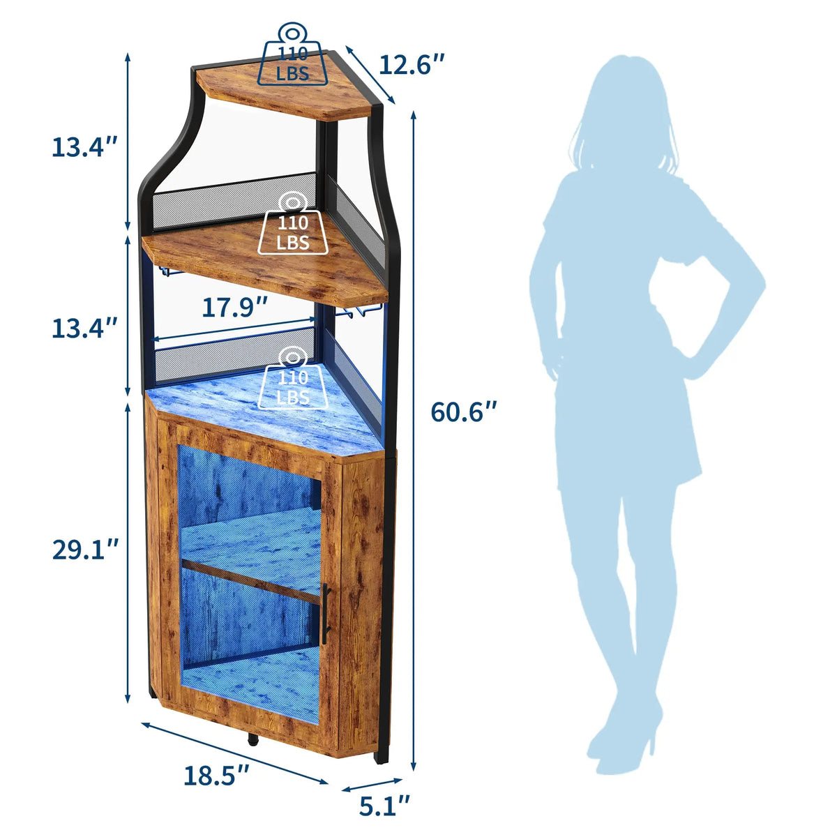 HiMISS Corner Wine Cabinet With LED Lights And Glass Holder