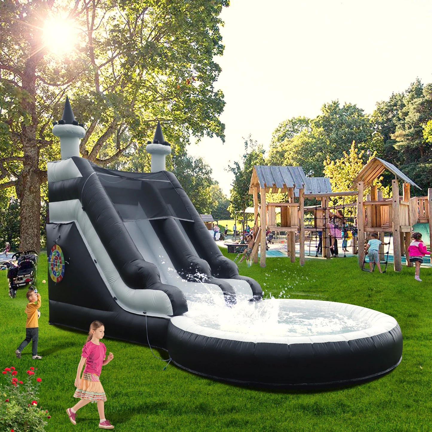 King Inflatable Inflatable Water Slide With Big Pool - Durable PVC Outdoor Playground For Kids Ages 0-14