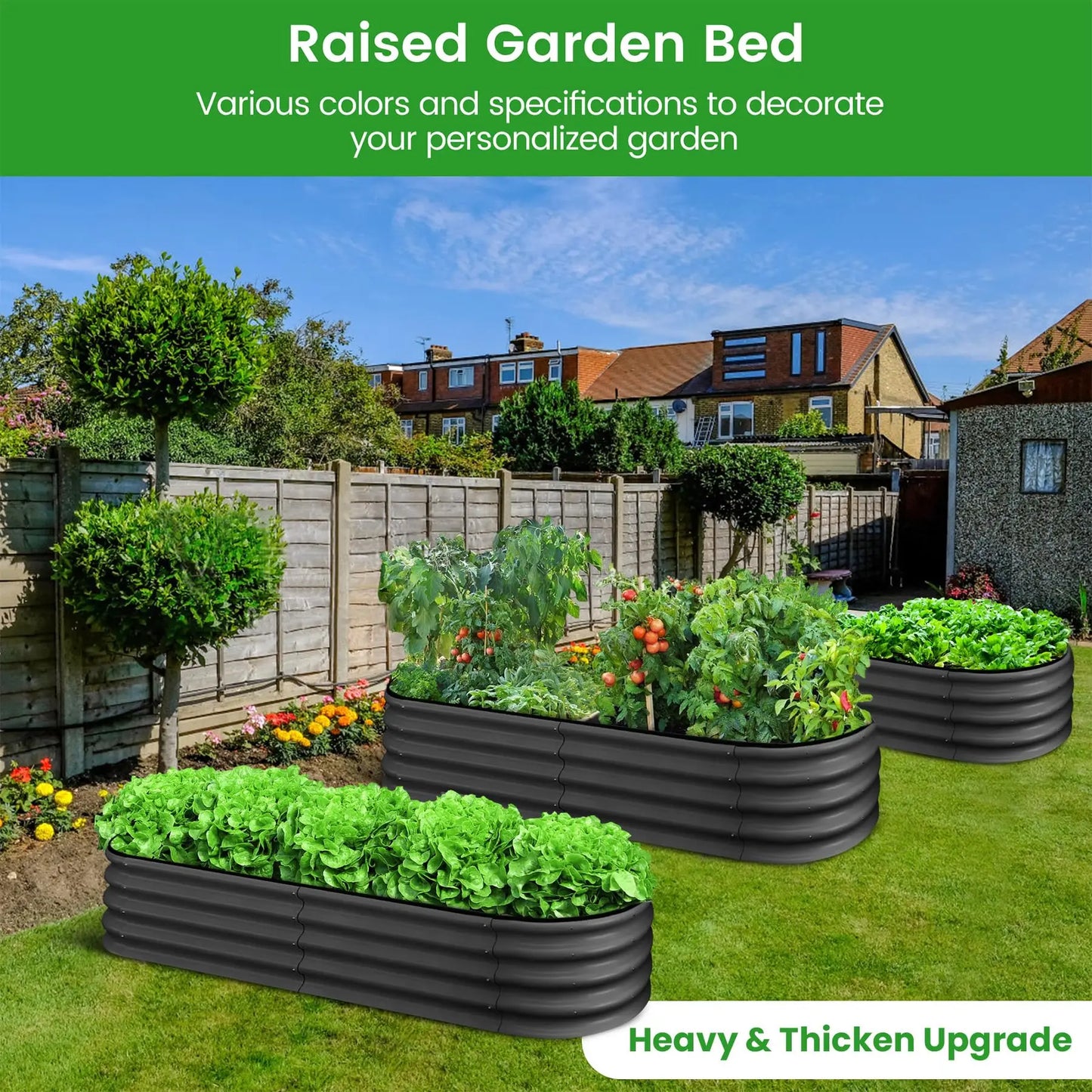 HiMISS 2 Pack Oval Raised Garden Bed Galvanized Metal Planter Box