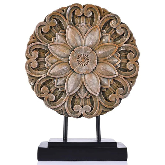 Brown Farmhouse Table top Sculpture Above Cabinet Decor Kitchen, Boho Carving Knick Knacks Shelf Decor Accent, Round Statue for