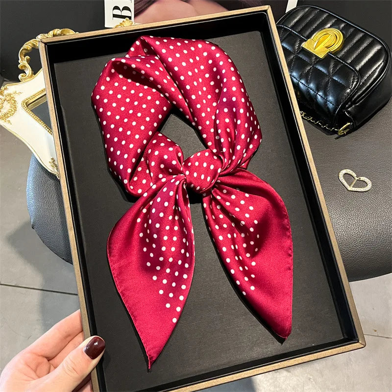 Polka Dot Print Polyester Shawl Square Scarf For Women Satin Wrap