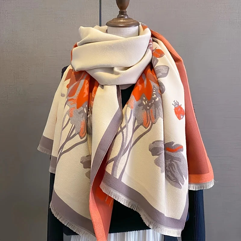 Unisex Elegant Floral Print Polyester Winter Scarf Shawl