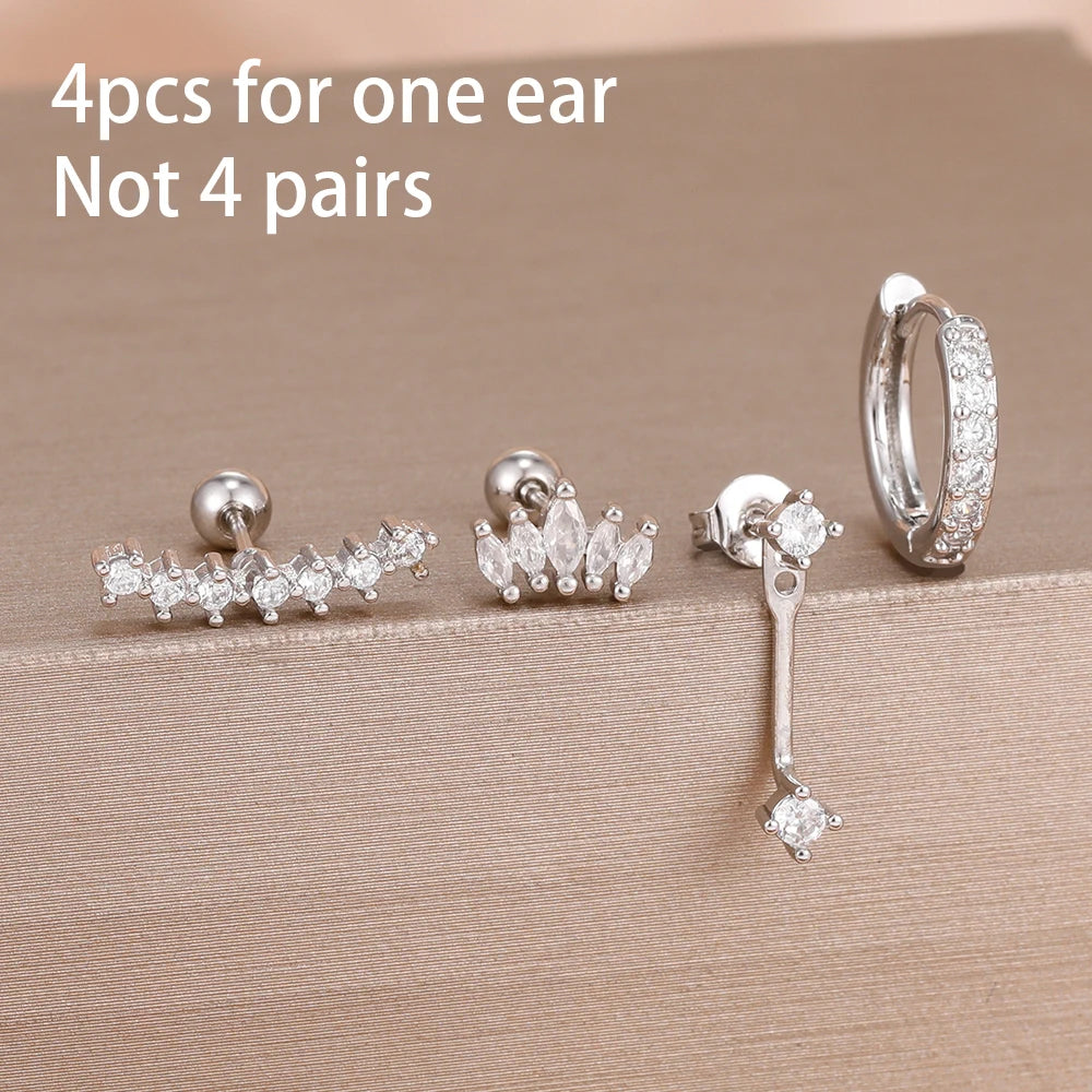 Korean Stainless Steel Zircon Water Drop Earrings Set for Women