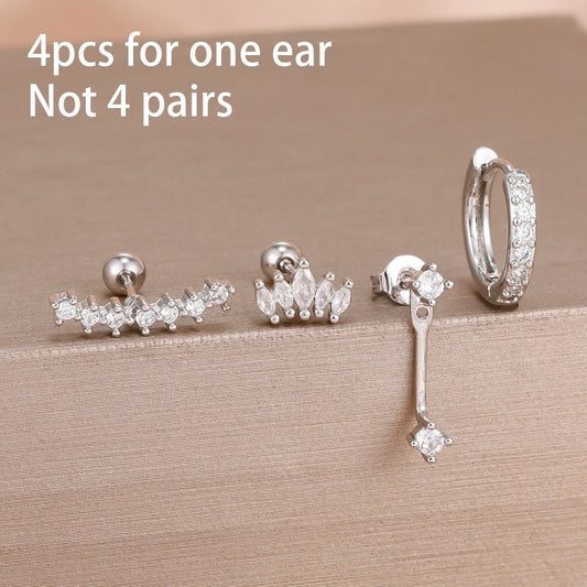 Korean Stainless Steel Zircon Water Drop Earrings Set for Women