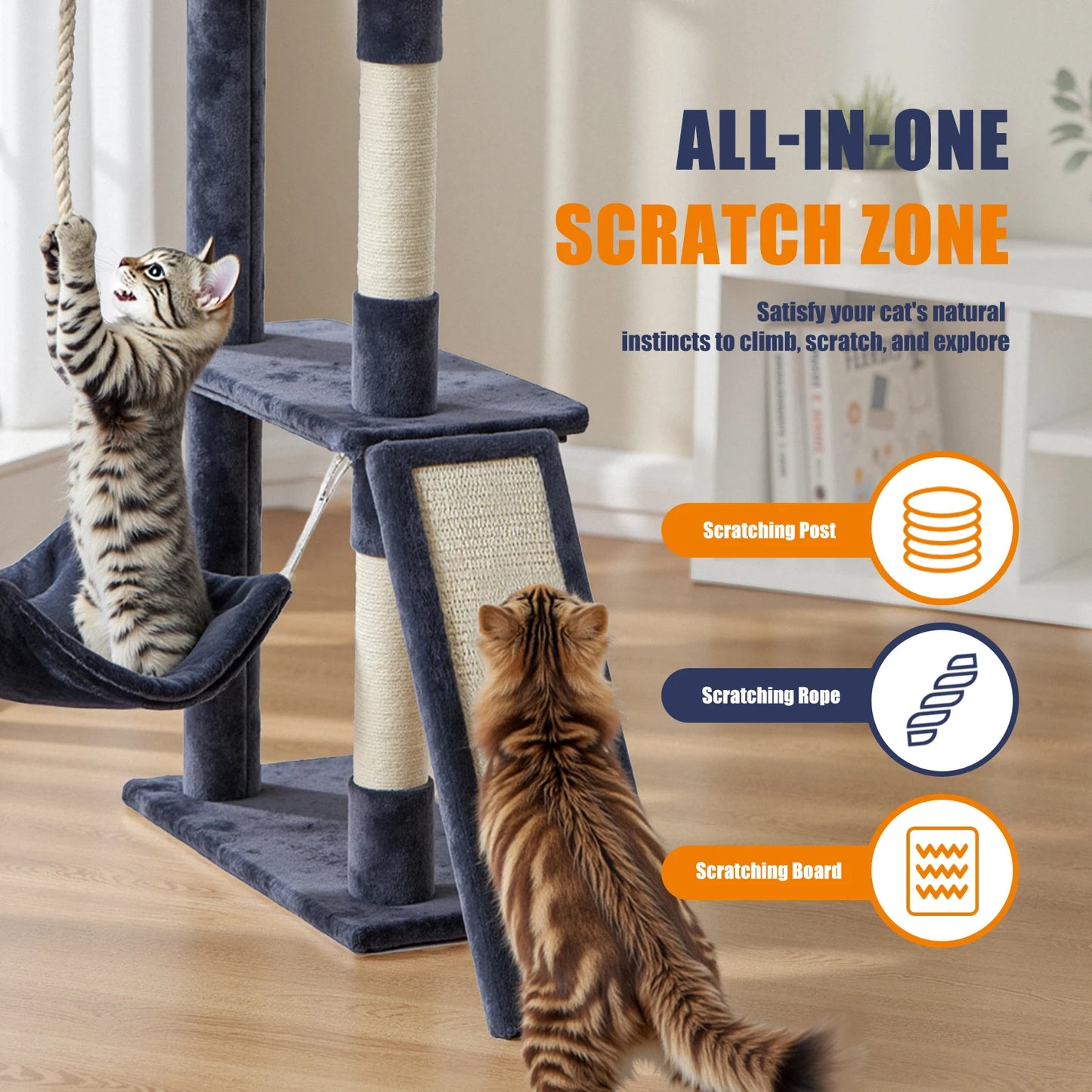 JHK Cat Tree Five Level Tower With Natural Sisal Posts