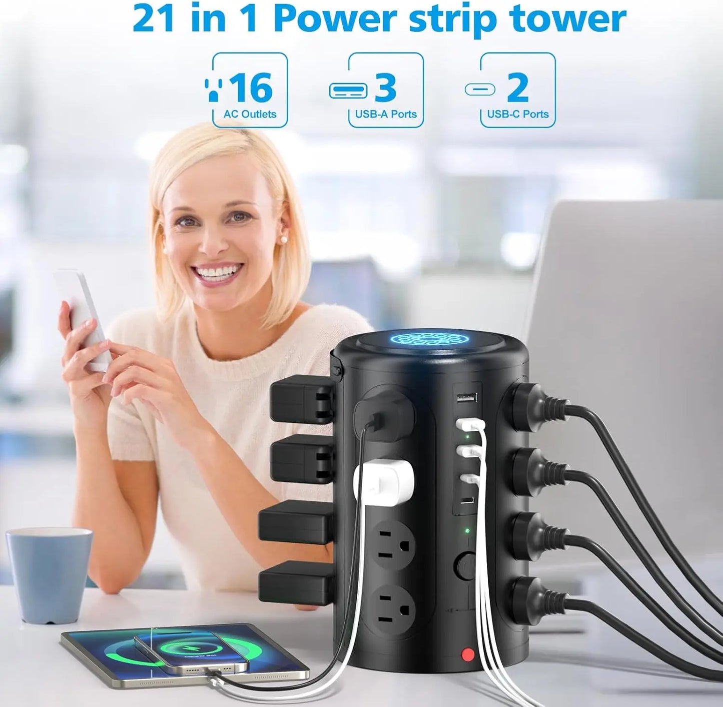 16 Outlet Power Strip With 5 USB Ports And 2 USB C Ports
