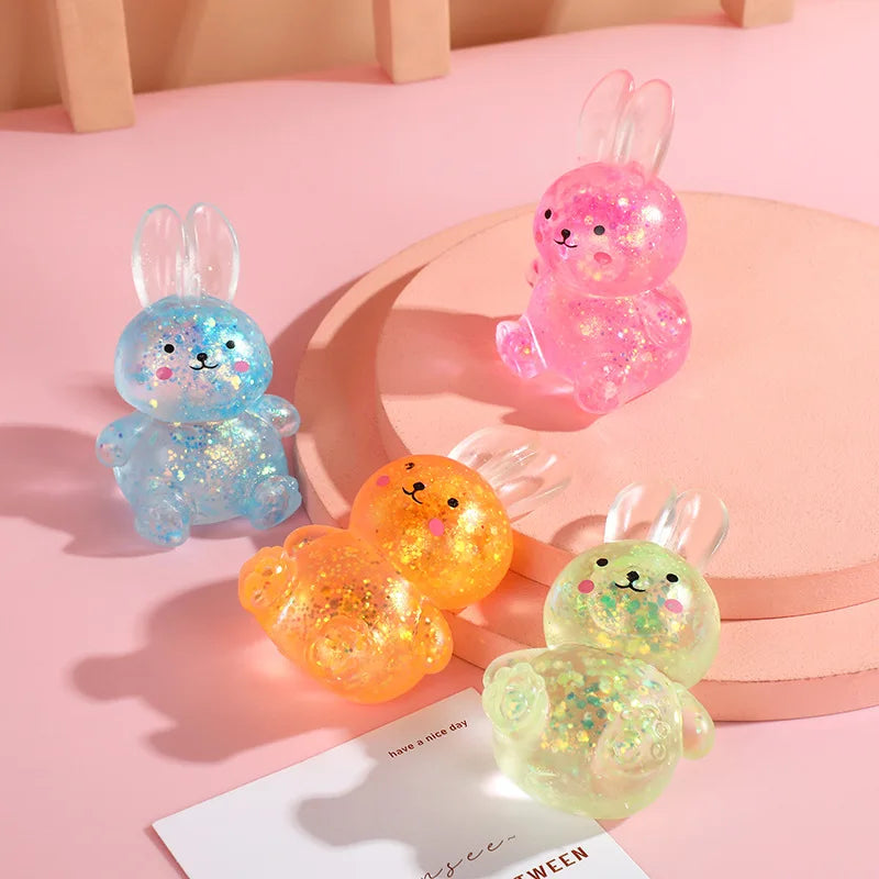 Kids Anti Stress Soft TPR Slow Rebound Sequins Pinch Toy Stress Relief Rabbit