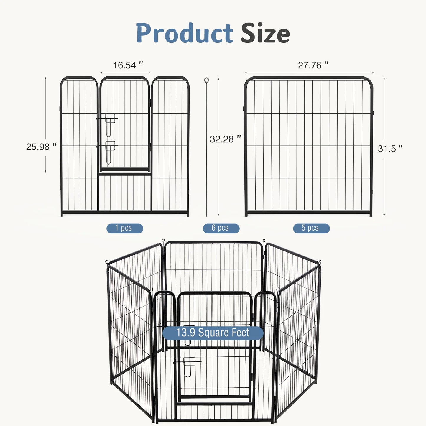 JHK 6 Panel Foldable Metal Dog Playpen Indoor Outdoor