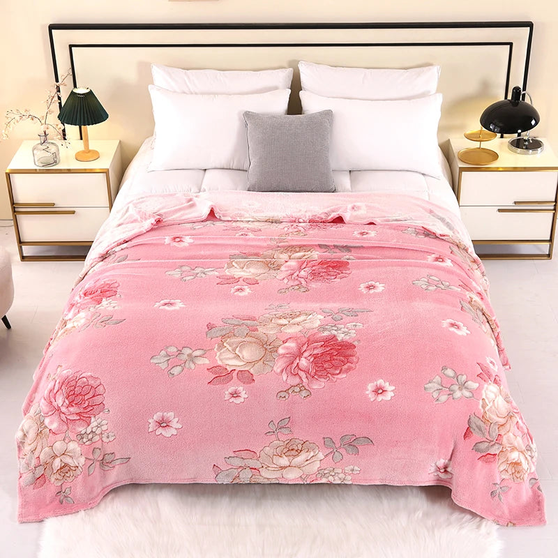Floral Style Warm Bedspread Fleece Blanket For Sofa And Bed