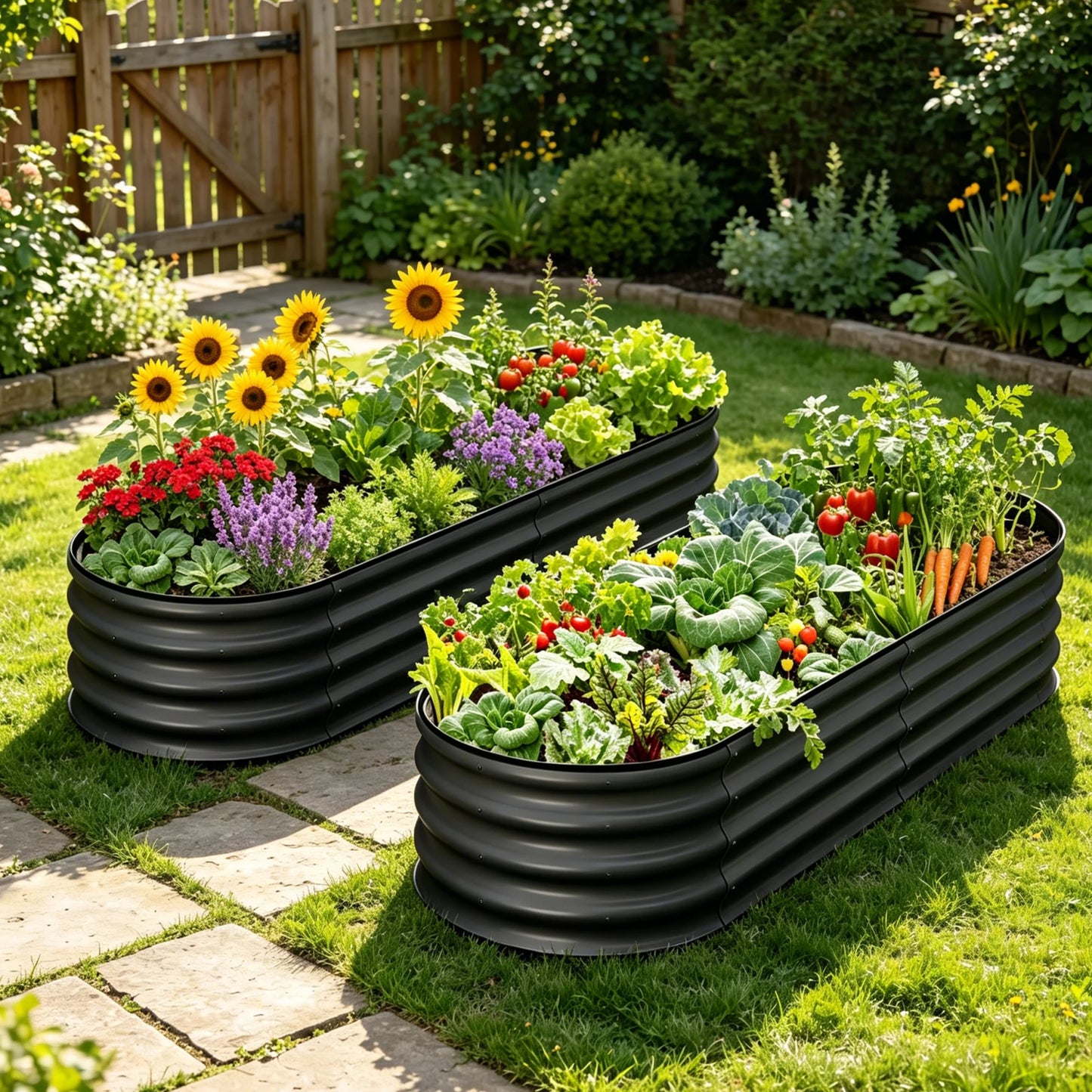 HiMISS 2 Pack Oval Raised Garden Bed Galvanized Metal Planter Box