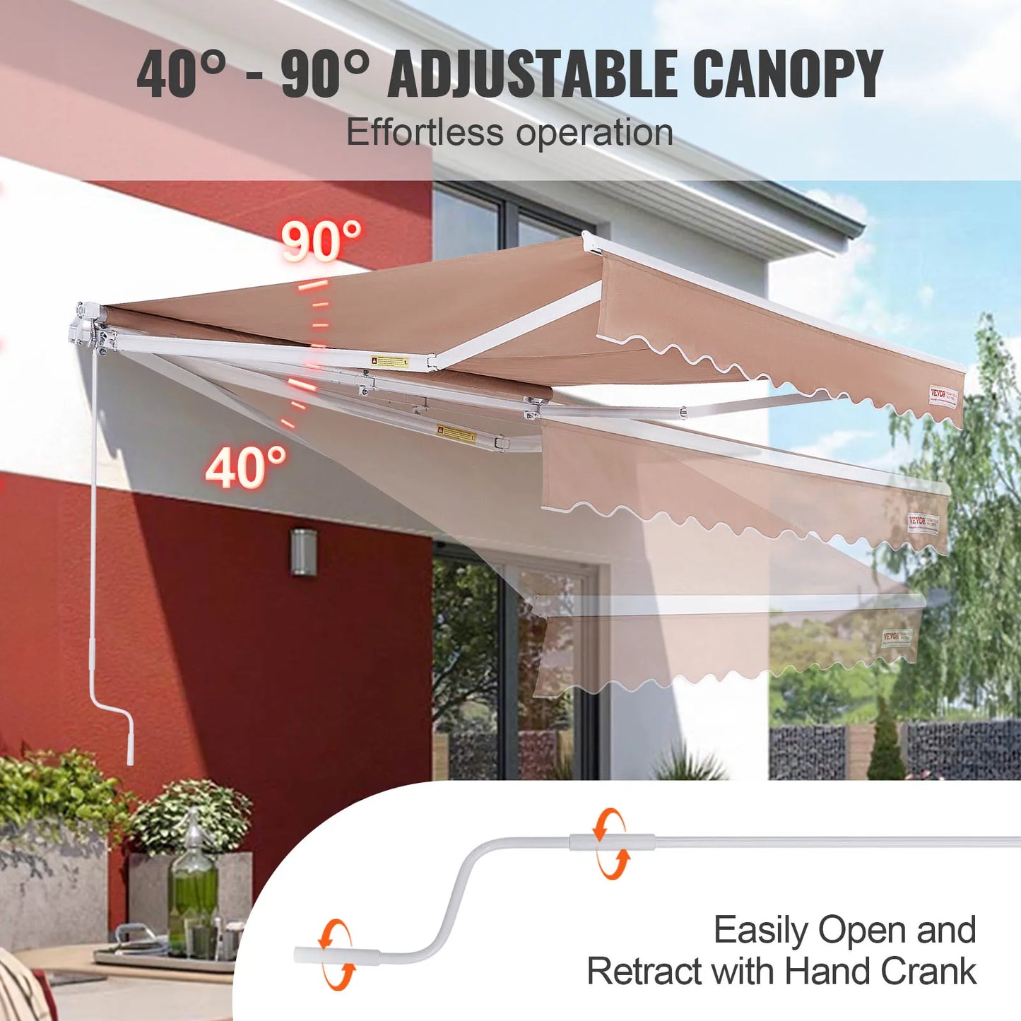 SucceBuy Manual Retractable Awning Outdoor Sun Shade for Patio Door