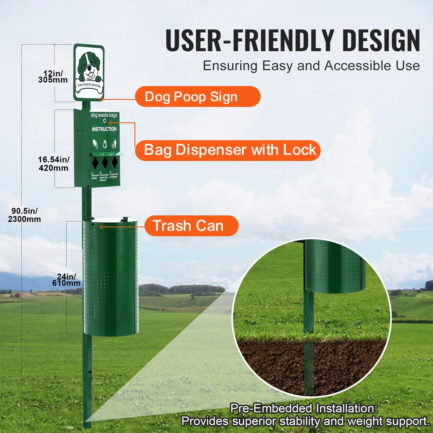 SucceBuy Dog Waste Station With Hand Wash Bottle Outdoor