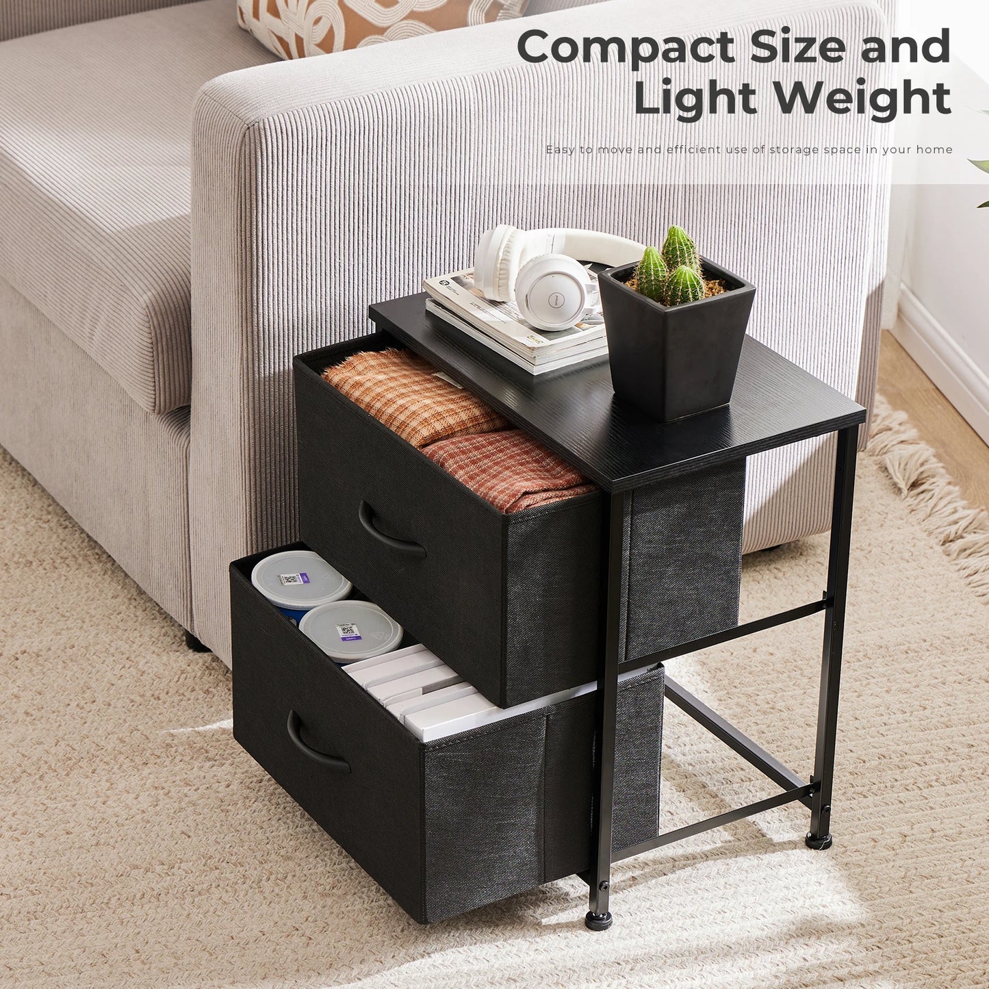 JHK Modern Metal Living Room Storage Cabinet With Fabric Drawers