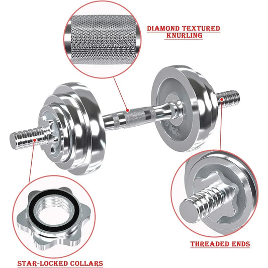 VIVITORY Fitness Dumbbells Set, Adjustable Weight Sets up to 11/22/44/66/110 lbs, with Metal Connecting Rod Used As Barbell