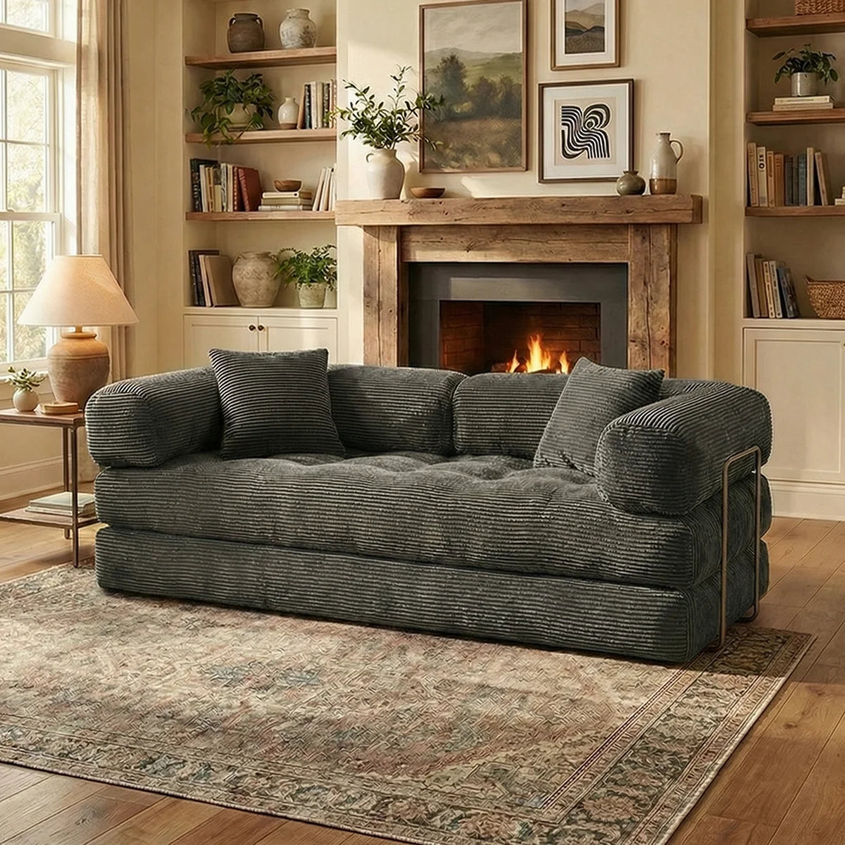YQzyphyna Corduroy Futon Sofa Bed 4 In 1 Convertible Loveseat