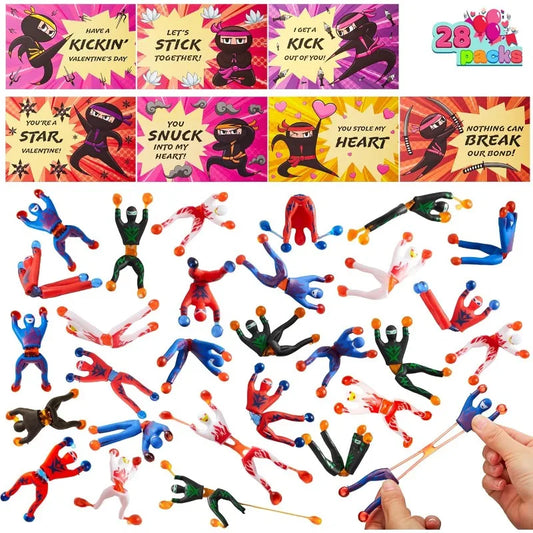 JOYFY 30 Pcs Valentines Day Sticky Wall Climbing Men Ninja with Gifts Cards Stress Relief Toys for Kids Valentines Party Favor