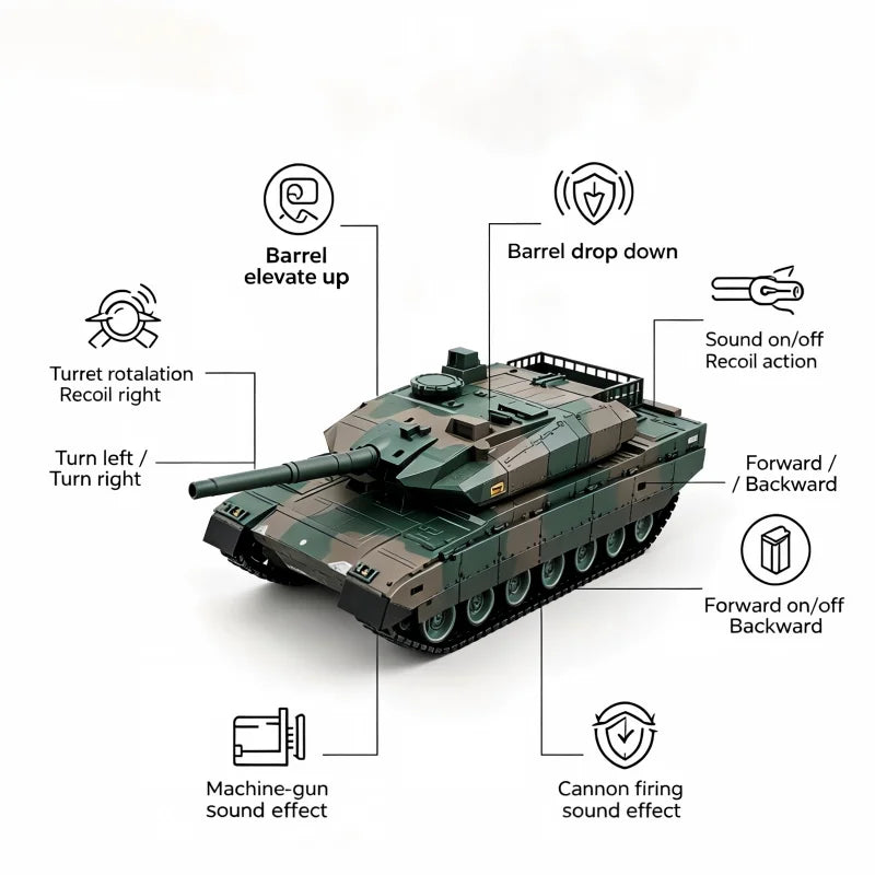 TONGLI RC Battle Tank With Turret Rotation And Sound Effects
