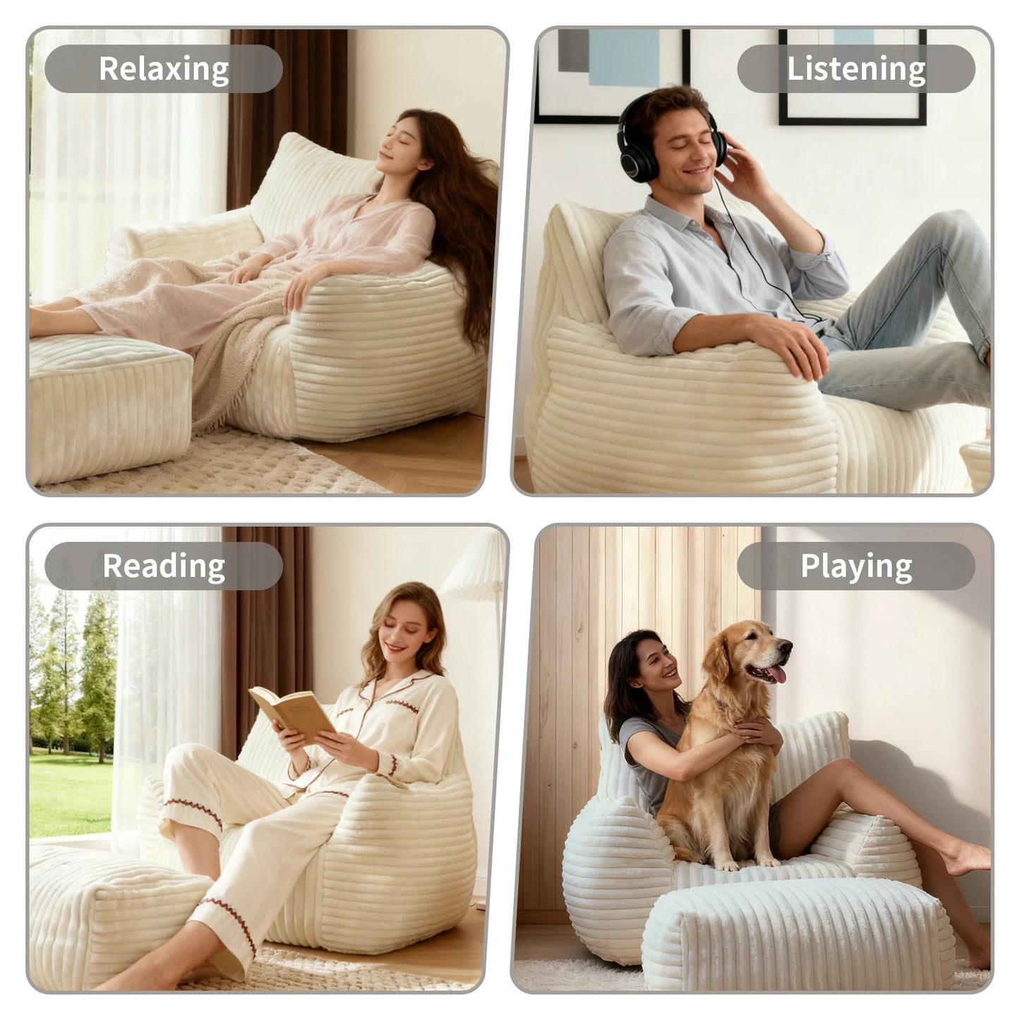 Bean Bag Chaise Lounge Chair With Ottoman For Living Room