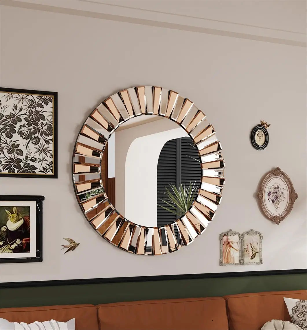 Enthusiasm Decorative Wall Accent Mirror Round Starburst Venetian - Elegant Entrance Hallway Bathroom Mirror