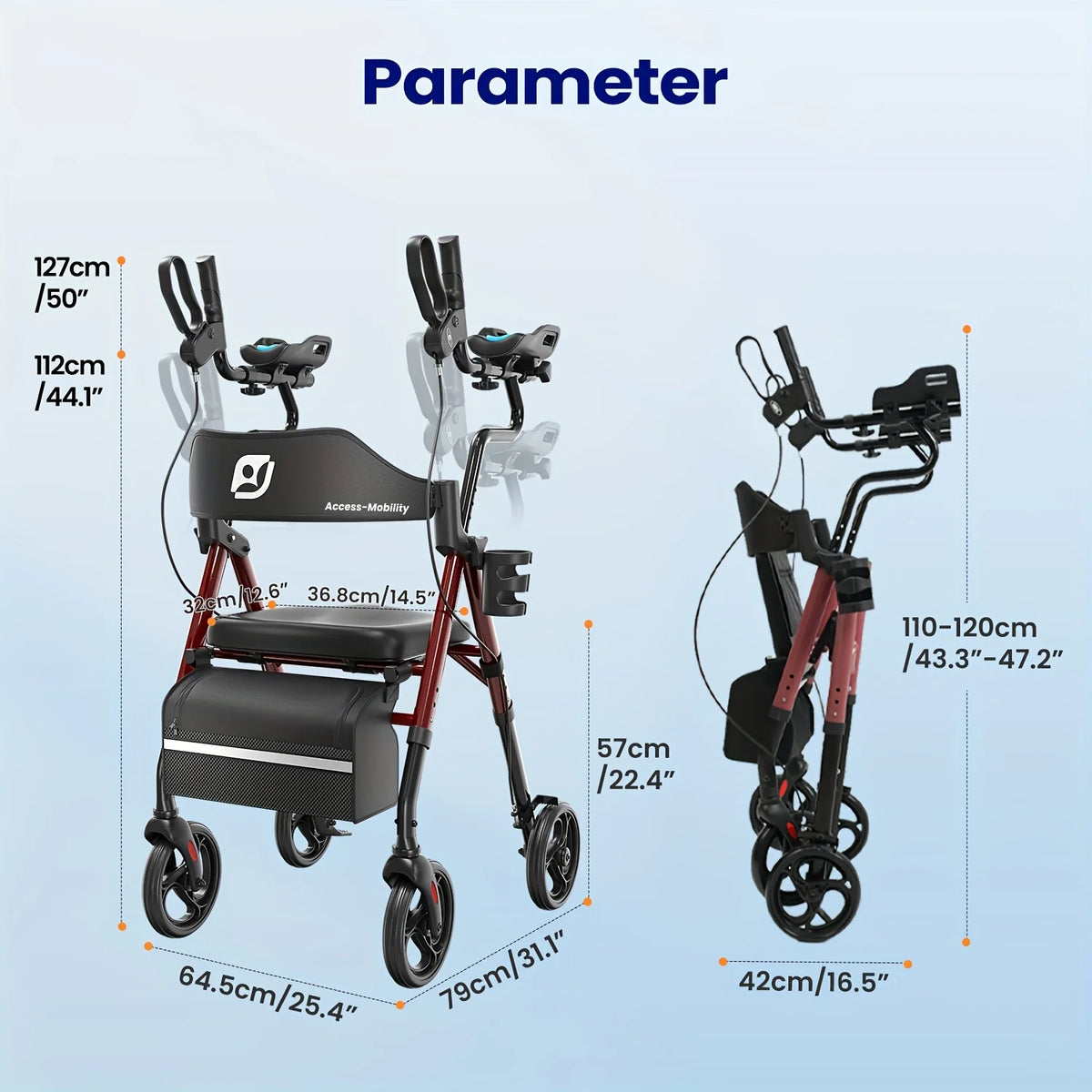 MAIDESITE Upright Rollator Walker With Padded Seat And Backrest