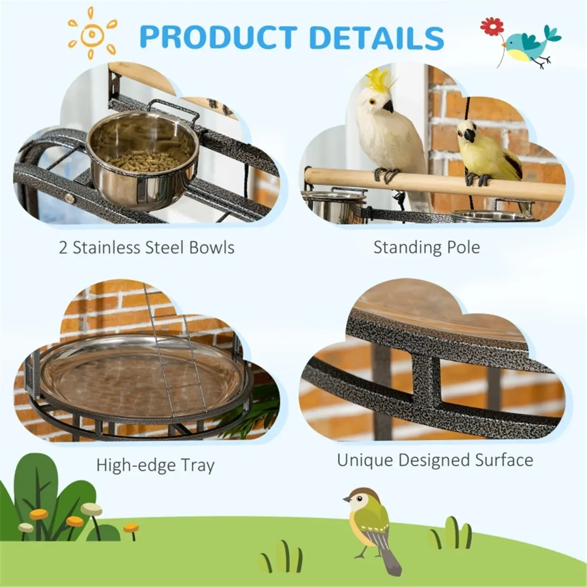Large Bird Perch Stand With Toy Hook And Three Ladders