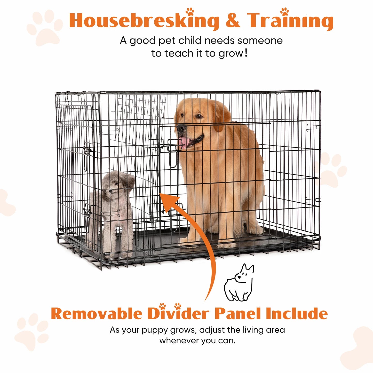 JHK Folding Metal Dog Cage With Double Doors And Pan