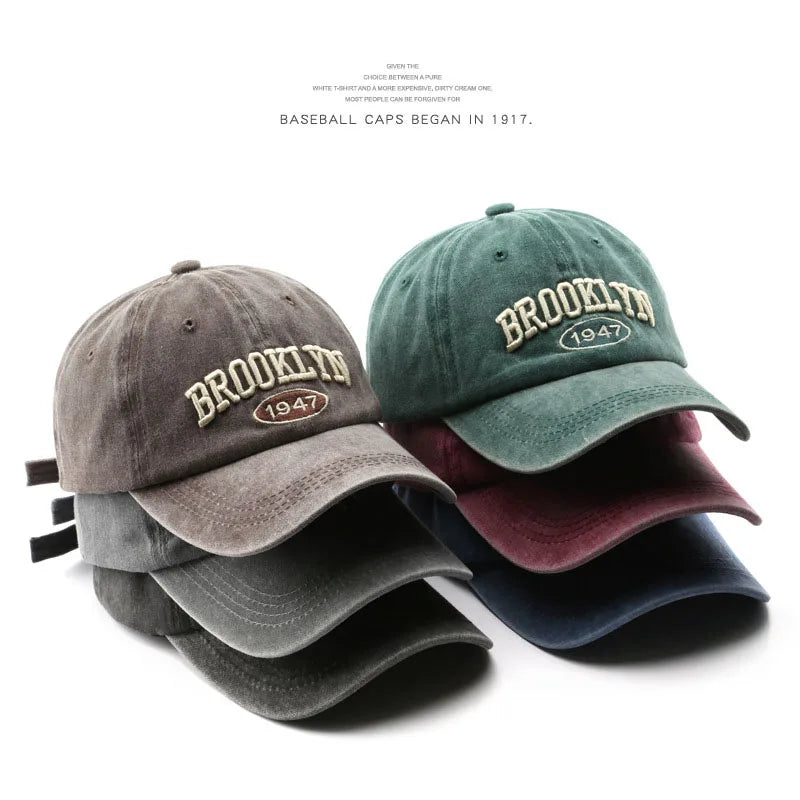 Retro Brooklyn Letter Embroidery Baseball Cap Unisex Cotton Adjustable Hat