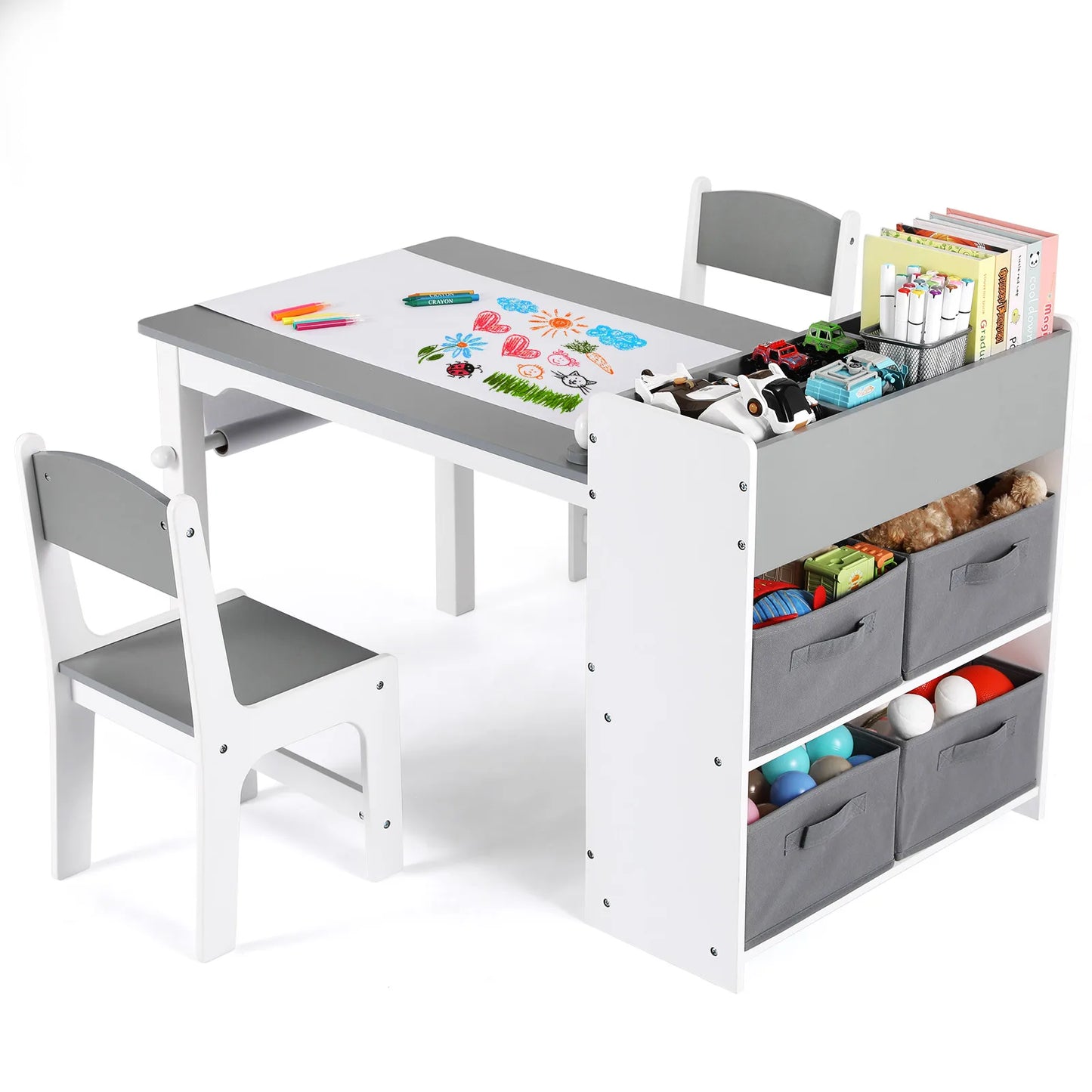 AuAg Kids Art Table and Chair Set With Storage Shelves and Bins